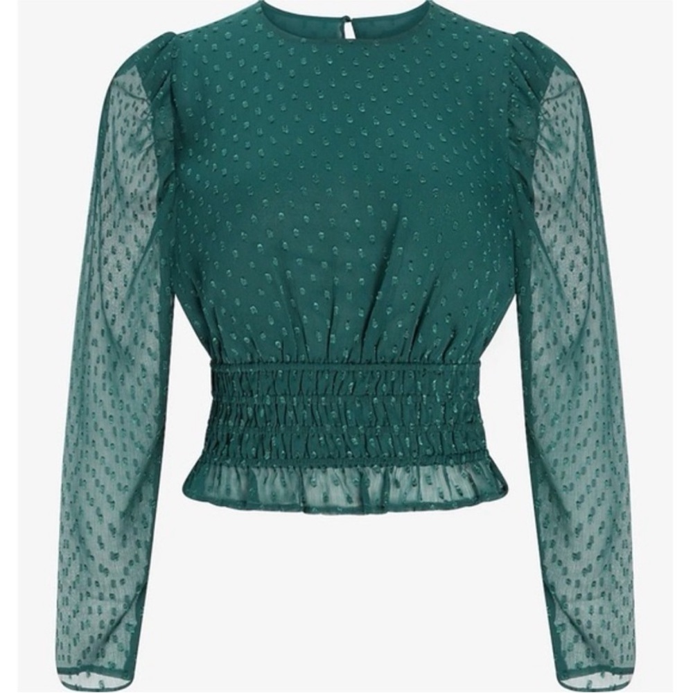 ❤️ NWT Express Forest Green Polka Dot Long Sleeve Blouse Top size S
